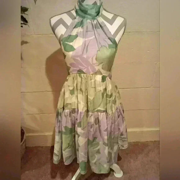 ASOS DESIGN Halter Tiered Voile Mini Dress With Tie Back Detail SIZE 4 - Picture 1 of 11